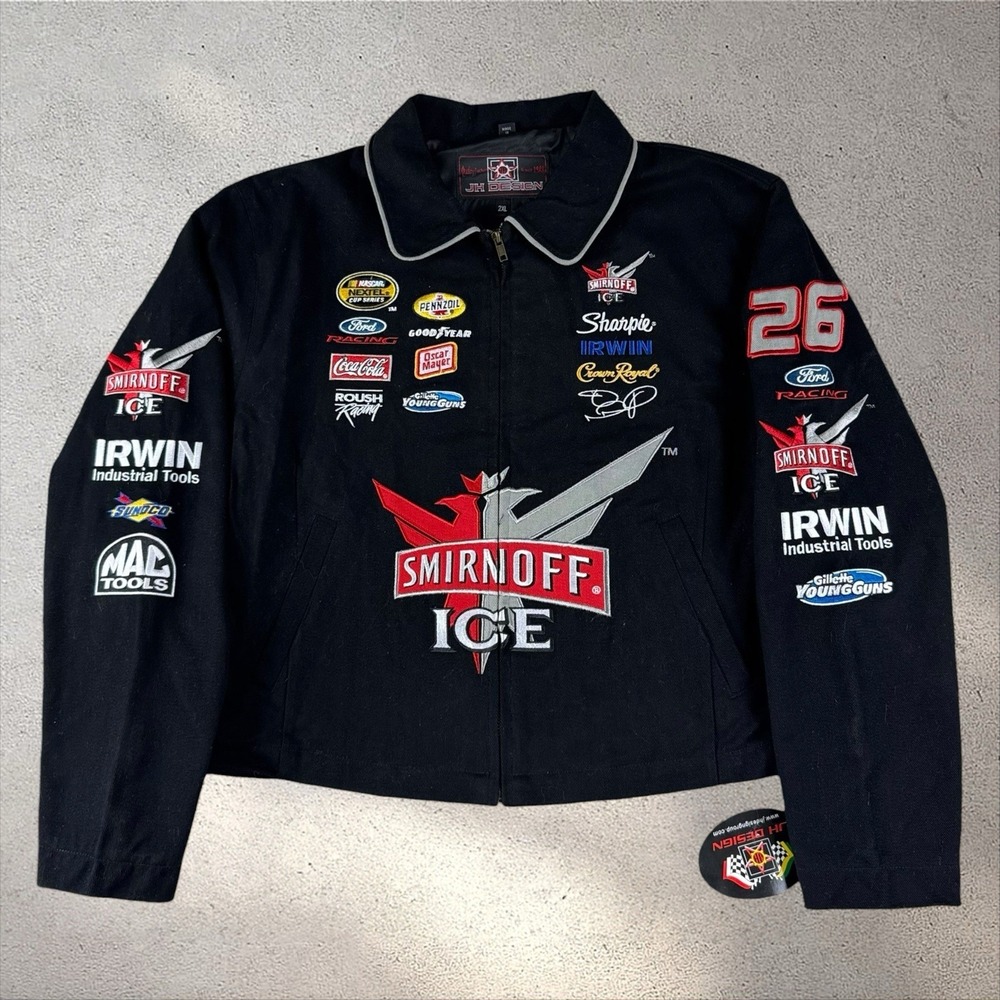 Vintage NWT JH‎ Design Smirnoff Racing Jacket Sz XXL 2XL NASCAR Crop Fit